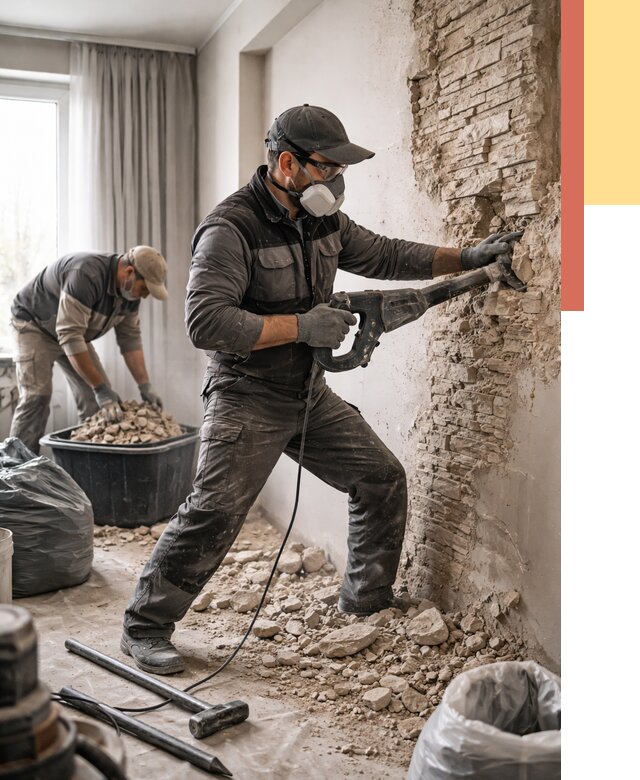 Демонтаж декоративного камня в Бийске от 1506 руб/м² — быстро и недорого | ОТДЕЛОЧНИК-Бск