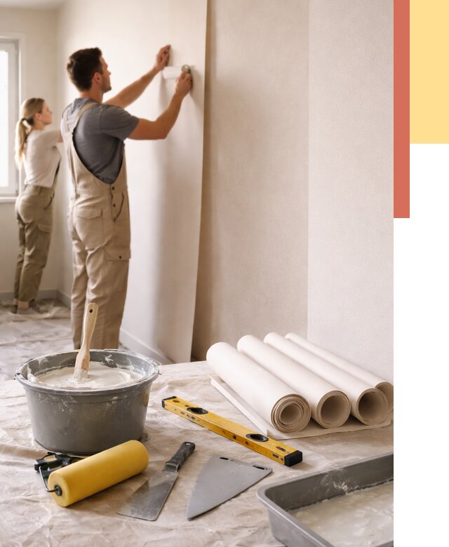 Поклейка бумажных обоев в Бийске от 5713 руб./м2 — быстро и недорого | ОТДЕЛОЧНИК-Бск