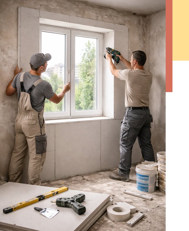 Монтаж откосов из гипсокартона в Бийске от 4674 руб. под ключ | ОТДЕЛОЧНИК-Бск