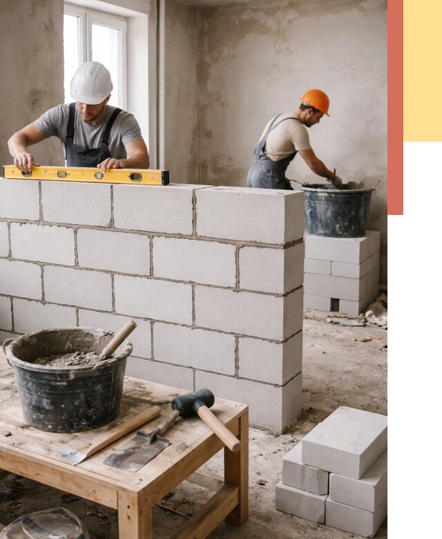 Кладка перегородок из газобетона в Бийске от 3324 руб. под ключ | ОТДЕЛОЧНИК-Бск