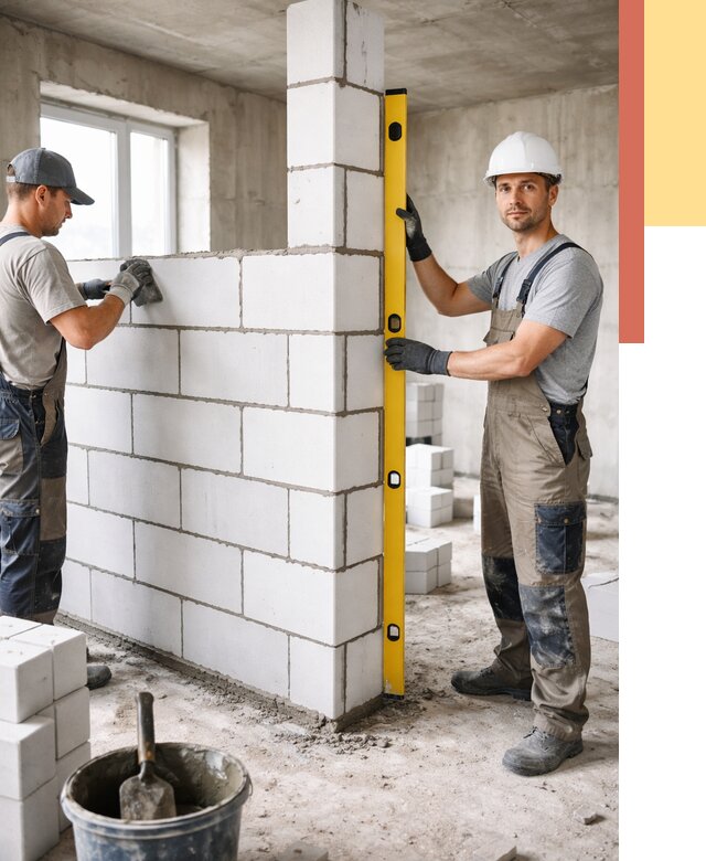 Кладка перегородок из пеноблока в Бийске от 1870 руб. под ключ | ОТДЕЛОЧНИК-Бск