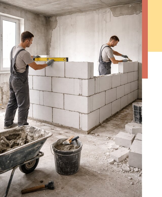 Кладка перегородок из ПГП в Бийске от 2597 руб./м2 — монтаж и возведение под ключ | ОТДЕЛОЧНИК-Бск