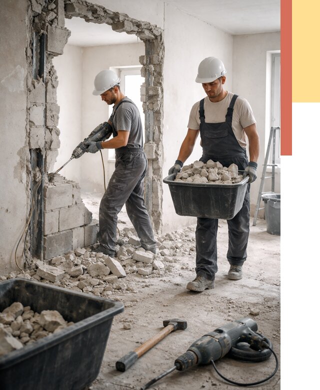 Демонтаж блоковых перегородок в Бийске от 3895 руб. — быстро и недорого | ОТДЕЛОЧНИК-Бск