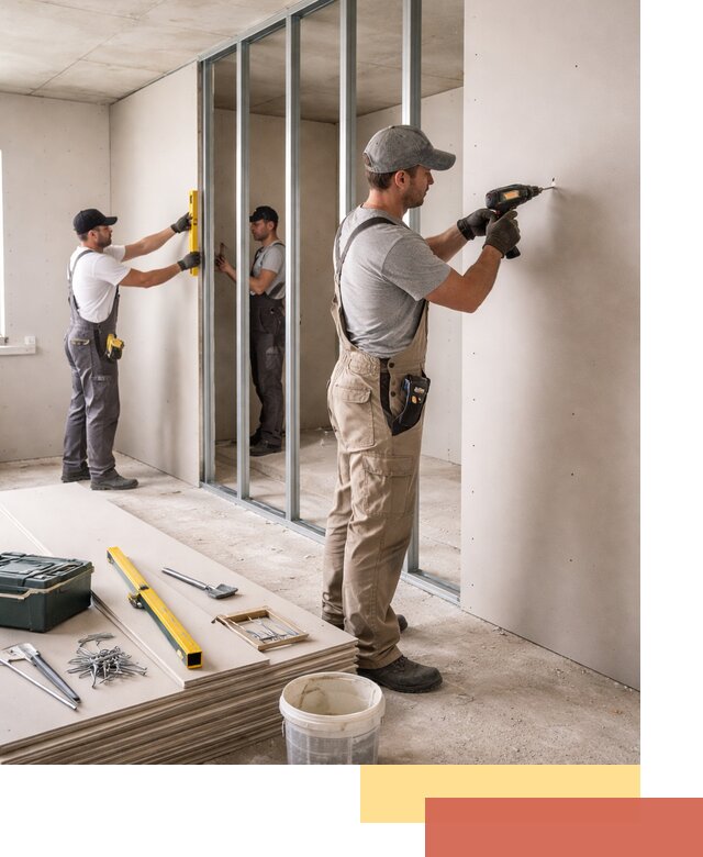 Однослойная перегородка из гипсокартона в Бийске под ключ, монтаж и отделка