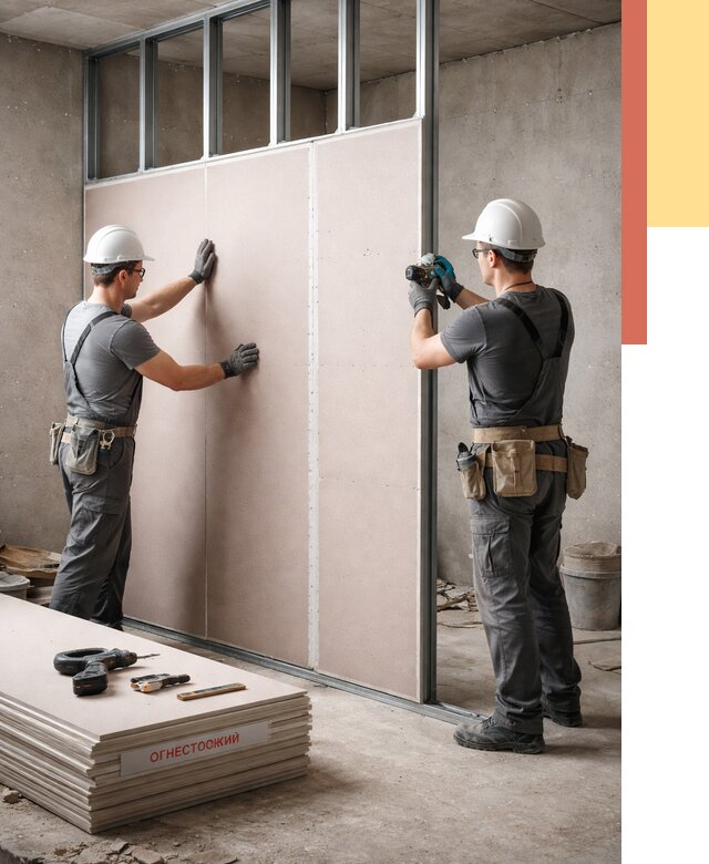 Перегородка из огнестойкого гипсокартона в Бийске от 1922 руб. под ключ | ОТДЕЛОЧНИК-Бск
