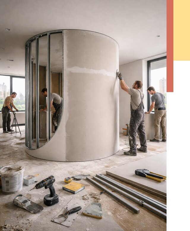 Радиусная перегородка из гипсокартона в Бийске от 3012 руб. под ключ | ОТДЕЛОЧНИК-Бск