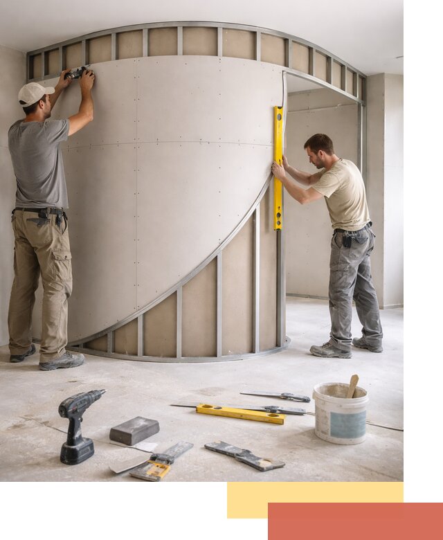 Радиусная перегородка из гипсокартона в Бийске под ключ