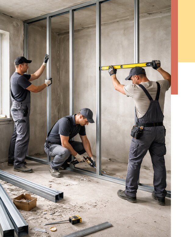 Монтаж каркаса перегородки из профиля в Бийске от 779 руб. | ОТДЕЛОЧНИК-Бск