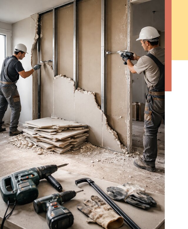 Демонтаж перегородки из гипсокартона в Бийске от 1246 руб. быстро и недорого | ОТДЕЛОЧНИК-Бск