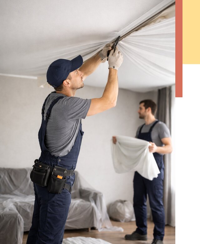 Демонтаж натяжного потолка в Бийске от 4674 руб. — снятие и разбор под ключ | ОТДЕЛОЧНИК-Бск