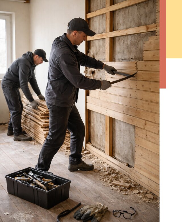 Демонтаж вагонки в Бийске от 3947 руб/м2 — быстро и недорого | ОТДЕЛОЧНИК-Бск