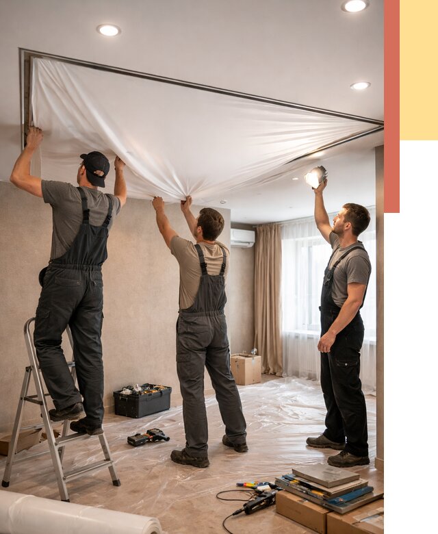 Монтаж ПВХ натяжного потолка в Бийске от 3635 руб. под ключ | ОТДЕЛОЧНИК-Бск