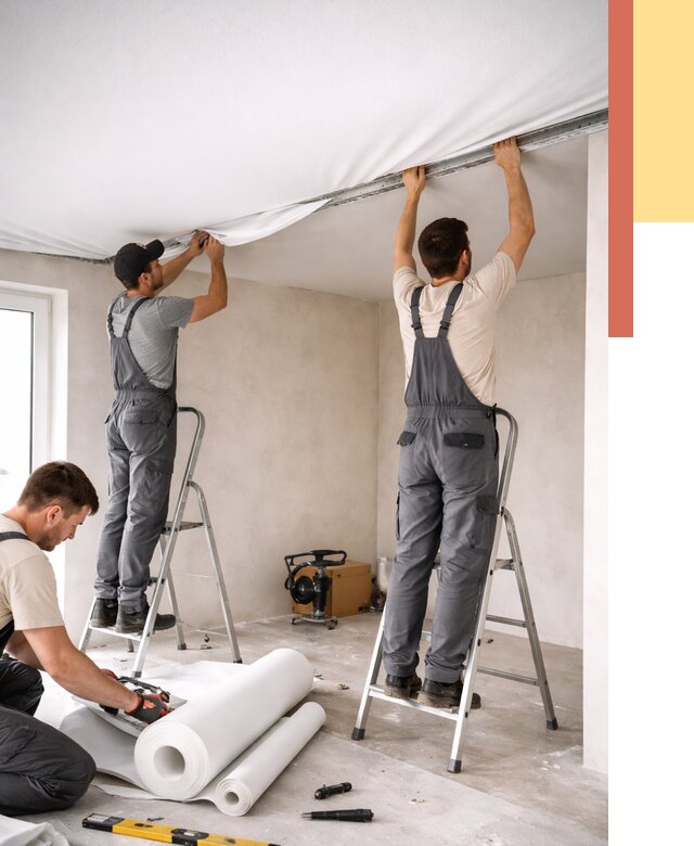 Монтаж тканевого натяжного потолка в Бийске от 3635 руб. под ключ | ОТДЕЛОЧНИК-Бск