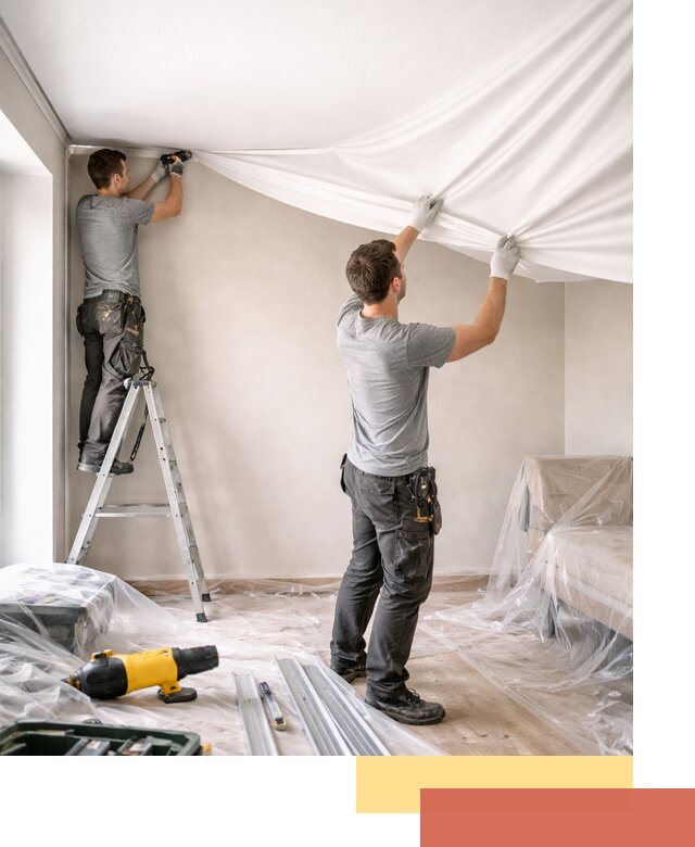 Монтаж тканевого натяжного потолка в Бийске недорого и быстро