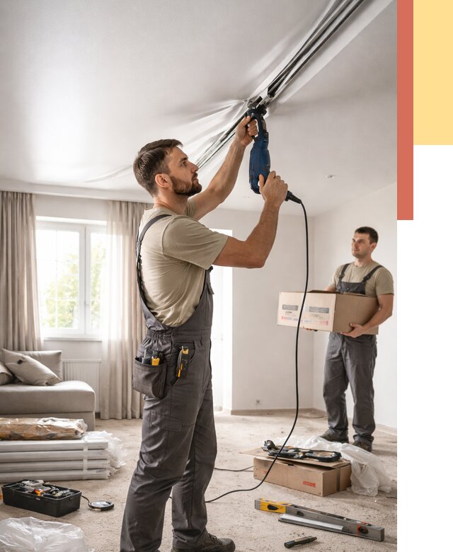 Монтаж сатинового натяжного потолка в Бийске от 3635 руб. | Быстро, недорого — ОТДЕЛОЧНИК-Бск