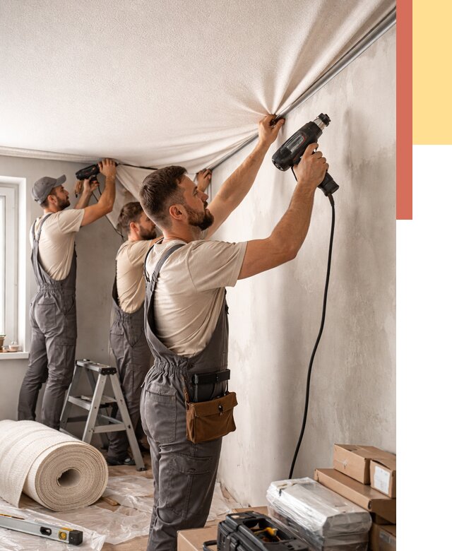 Монтаж фактурного натяжного потолка в Бийске от 779 руб. — ОТДЕЛОЧНИК-Бск