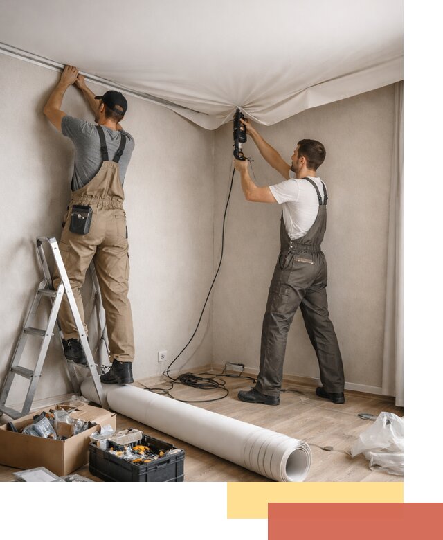 Монтаж цветного натяжного потолка в Бийске за один день