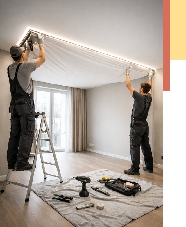 Монтаж парящего натяжного потолка в Бийске от 4674 руб. быстро и недорого | ОТДЕЛОЧНИК-Бск