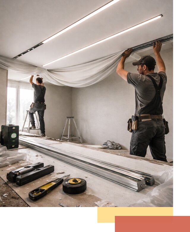 Монтаж натяжных потолков со световыми линиями в Бийске