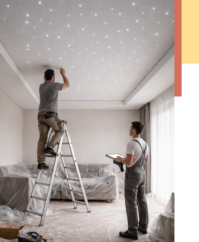 Монтаж натяжного потолка «звездное небо» в Бийске от 6752 руб. | ОТДЕЛОЧНИК-Бск