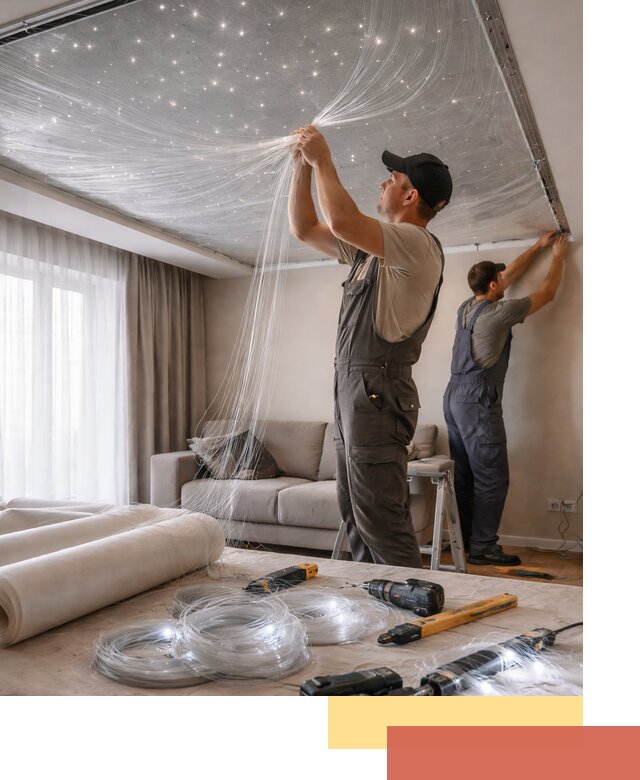 Монтаж натяжного потолка «Звездное небо» в Бийске