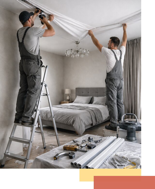 Монтаж натяжного потолка в спальне в Бийске