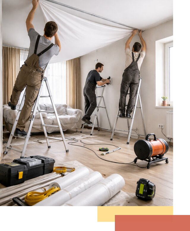 Монтаж натяжного потолка в гостиной в Бийске