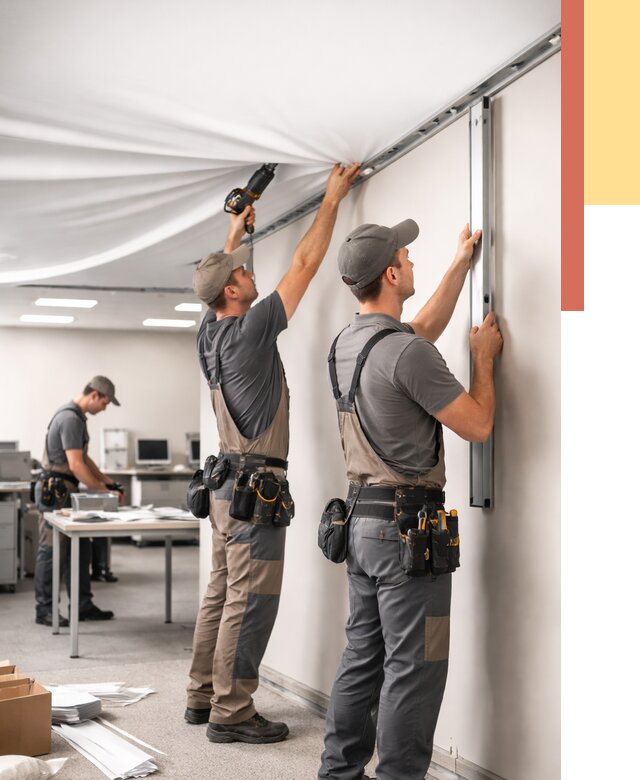 Монтаж натяжного потолка в офисе в Бийске от 467 руб/м² — быстро и недорого | ОТДЕЛОЧНИК-Бск