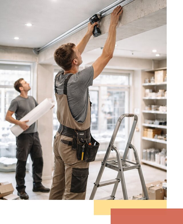 Монтаж натяжных потолков в магазине в Бийске