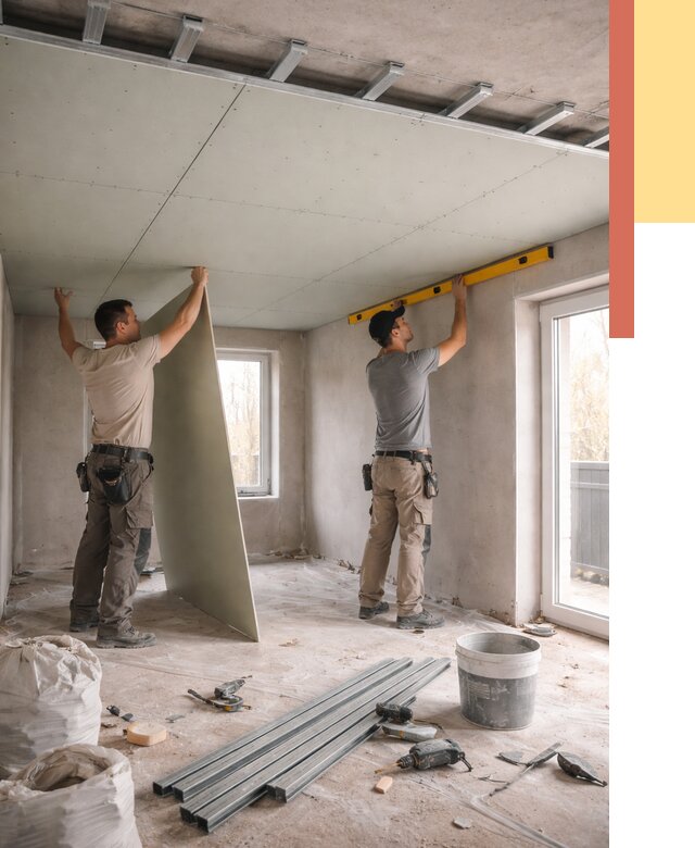 Одноуровневый потолок из гипсокартона в Бийске от 779 руб. — монтаж под ключ | ОТДЕЛОЧНИК-Бск