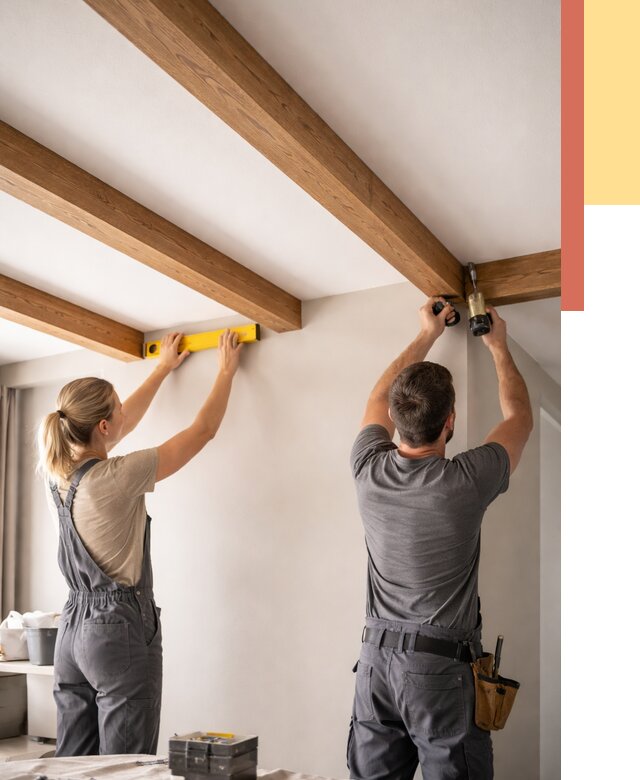 Монтаж декоративных балок на потолок в Бийске от 4363 руб. — ОТДЕЛОЧНИК-Бск